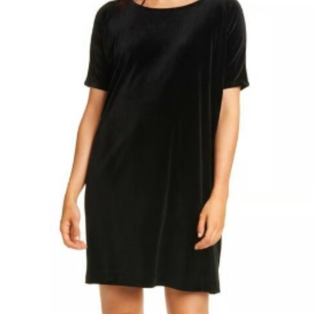 Eileen Fisher Black Stretch Velvet T Shirt Dress